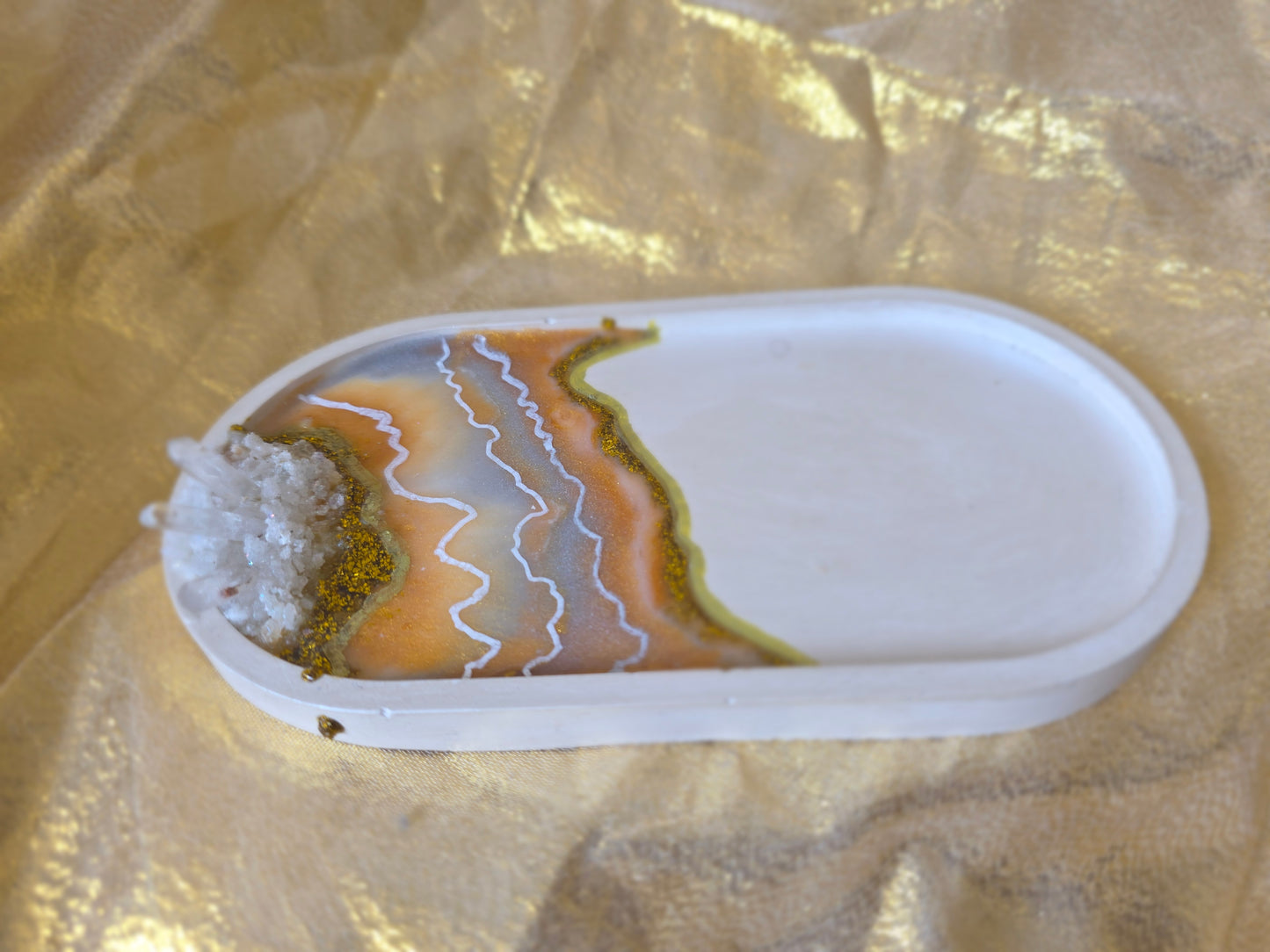 Opulent Gold & Quartz Geode Tray