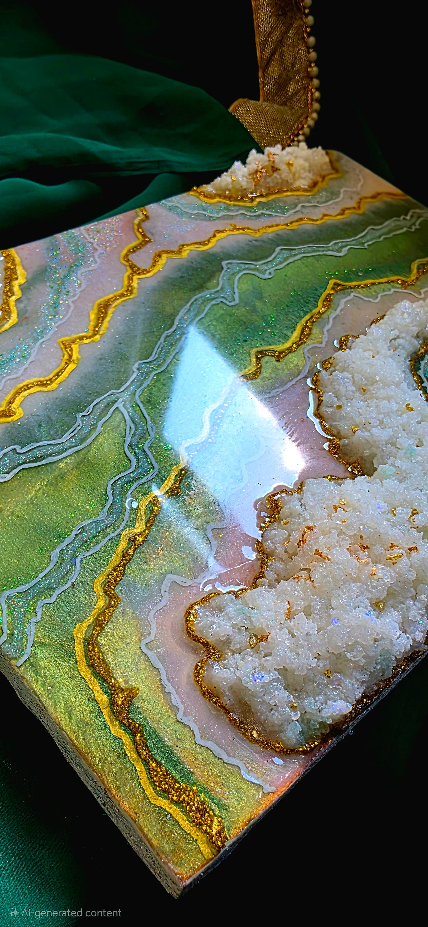 Green and Gold Geode Resin Art Panel