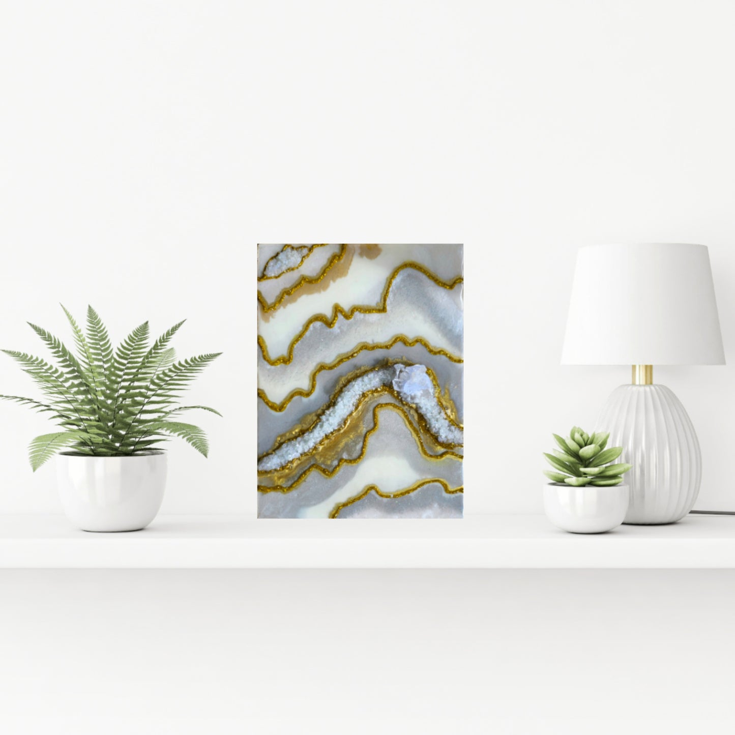White and Gold Geode Resin Art