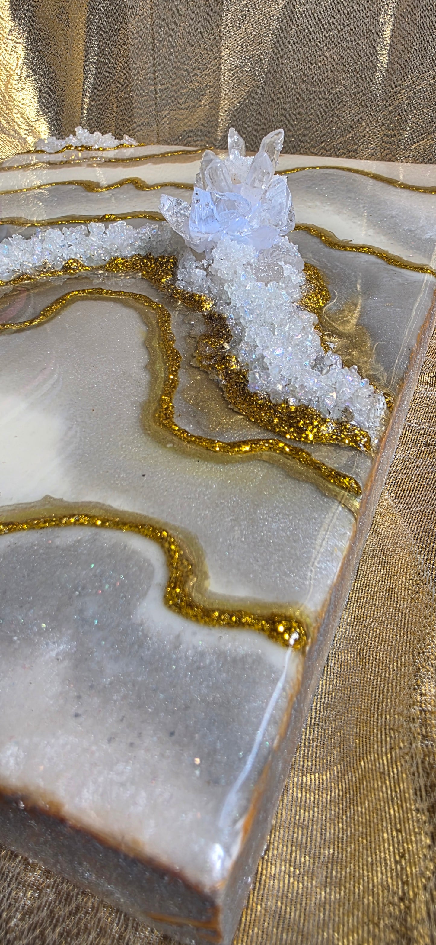 White and Gold Geode Resin Art