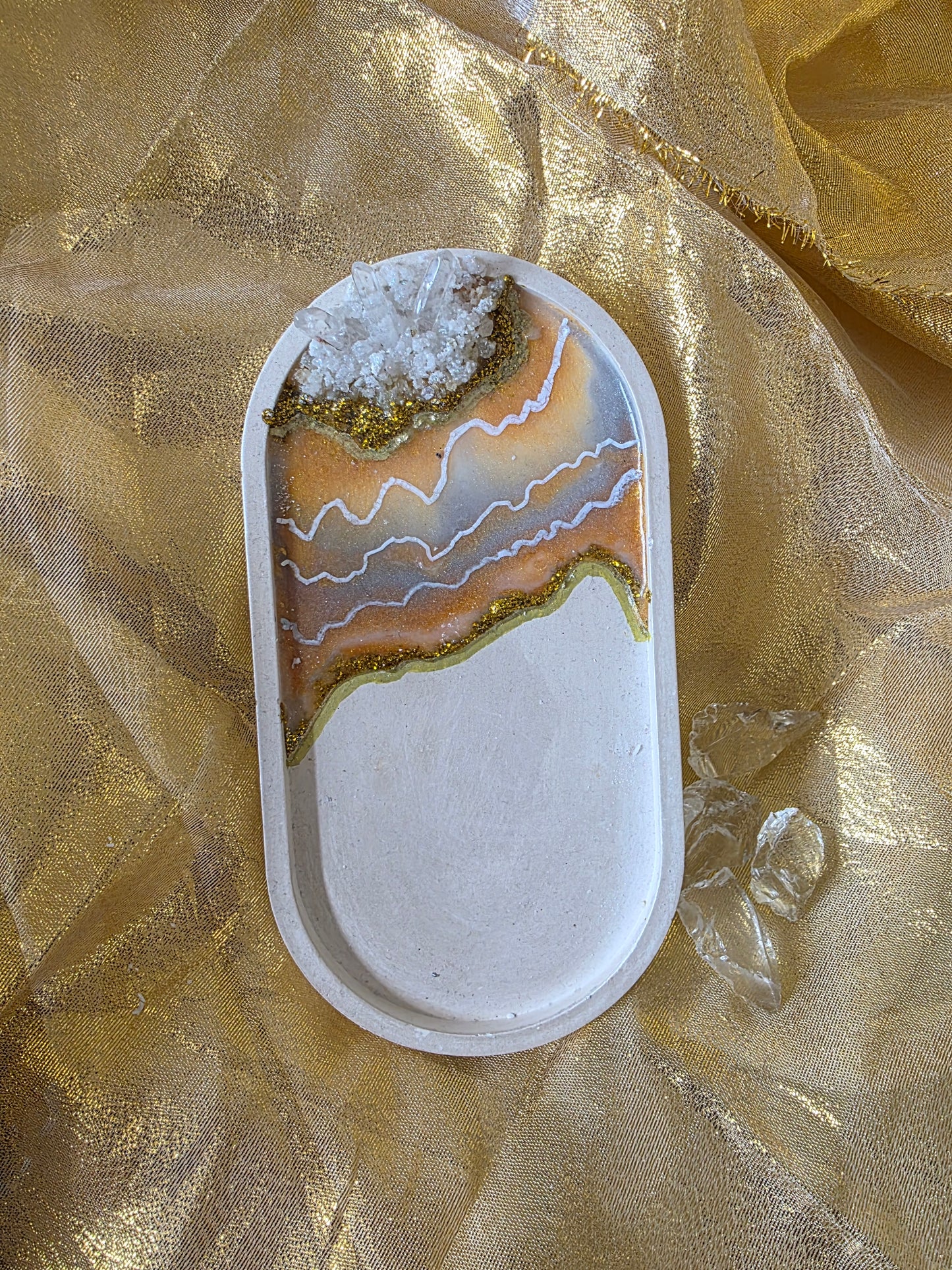 Opulent Gold & Quartz Geode Tray