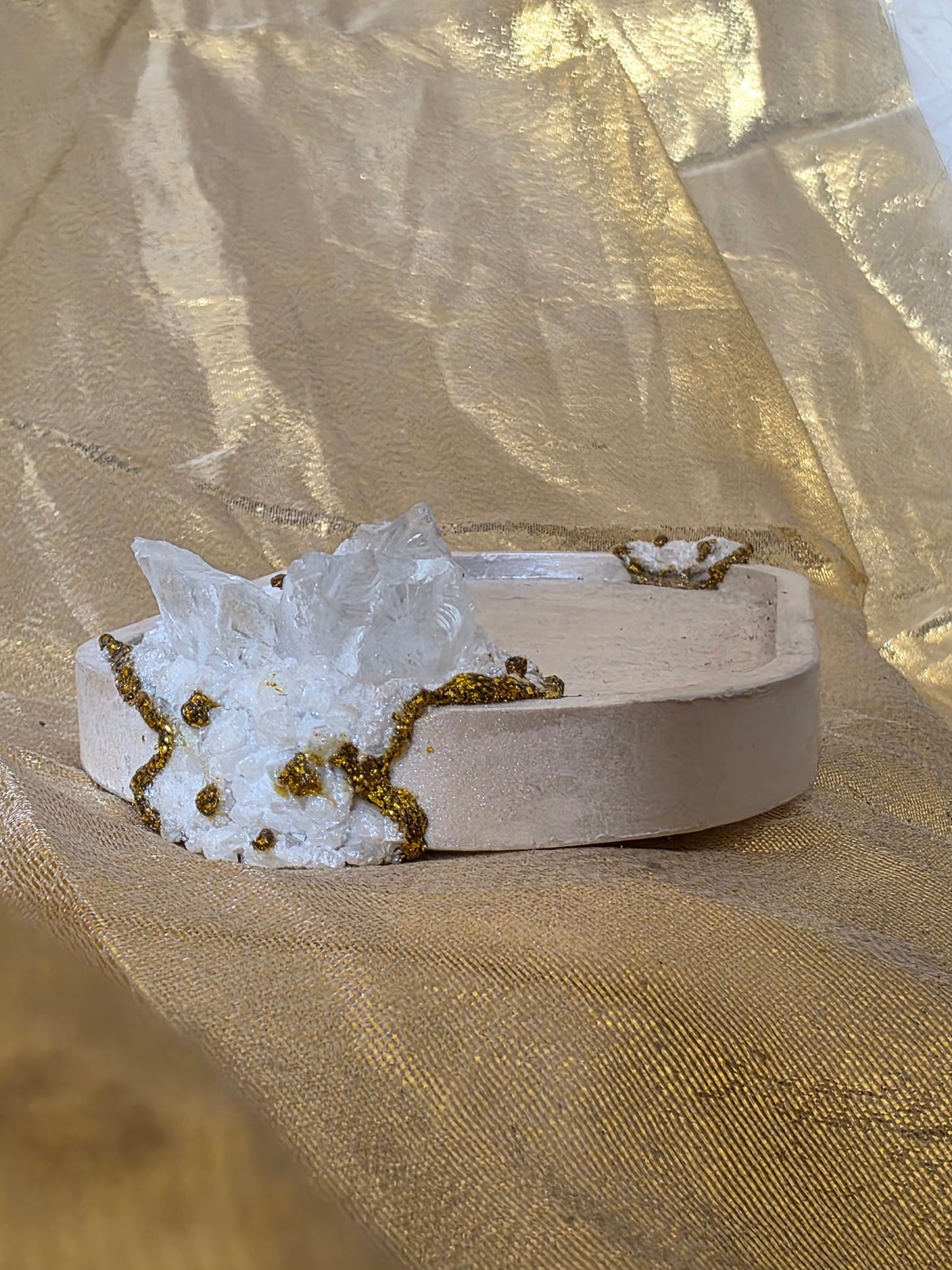 Textured White & Gold Accent Tray
