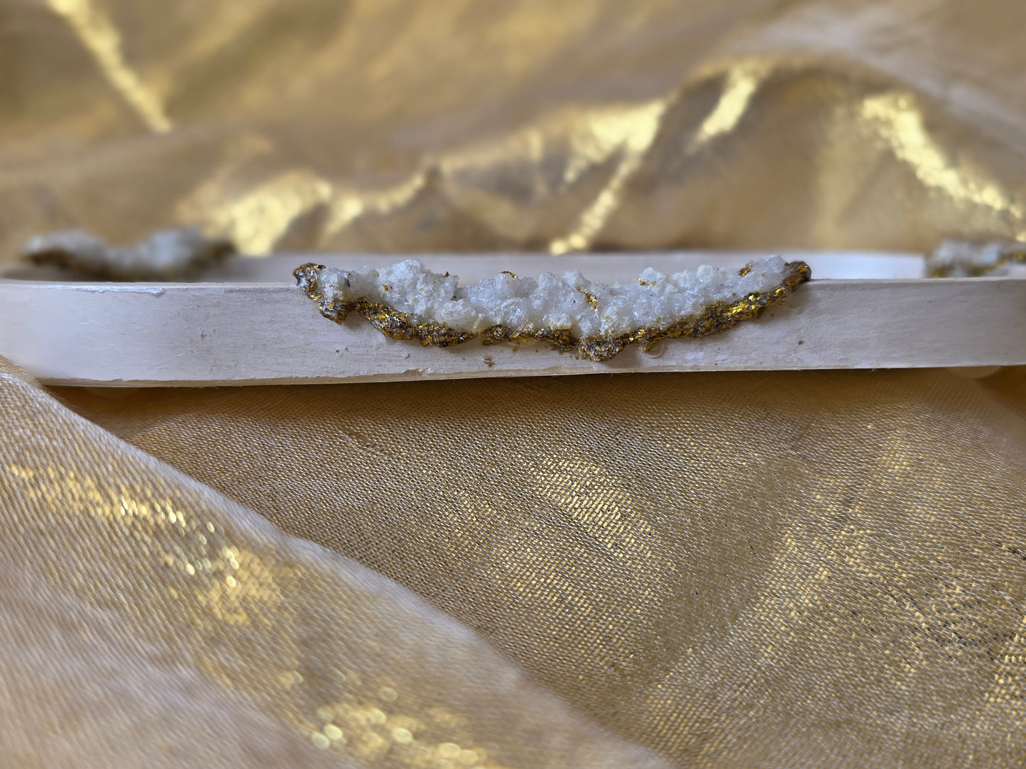 Artisan Crafted Stone-Effect Tray | Gold Glitter & Natural Crystal Embellishments