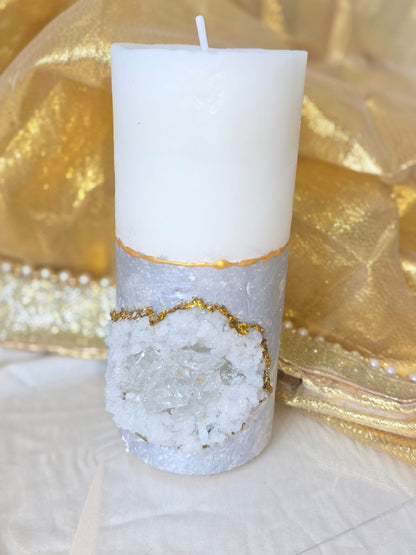 Geode Pillar Candle- Silver Edition