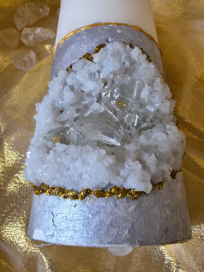 Geode Pillar Candle- Silver Edition