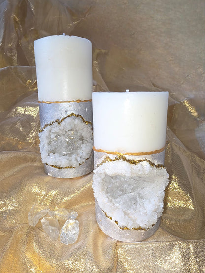 Geode Pillar Candle- Silver Edition
