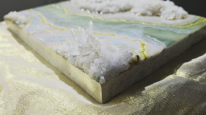 Green and Gold Geode Resin Art Panel