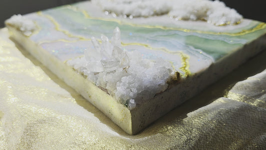 Green and Gold Geode Resin Art Panel