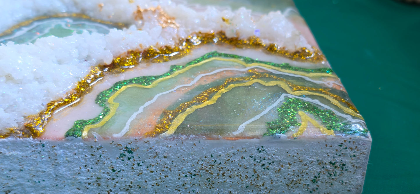 Green and Gold Geode Resin Art Panel