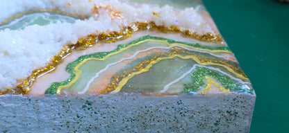 Green and Gold Geode Resin Art Panel