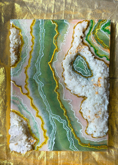 Green and Gold Geode Resin Art Panel