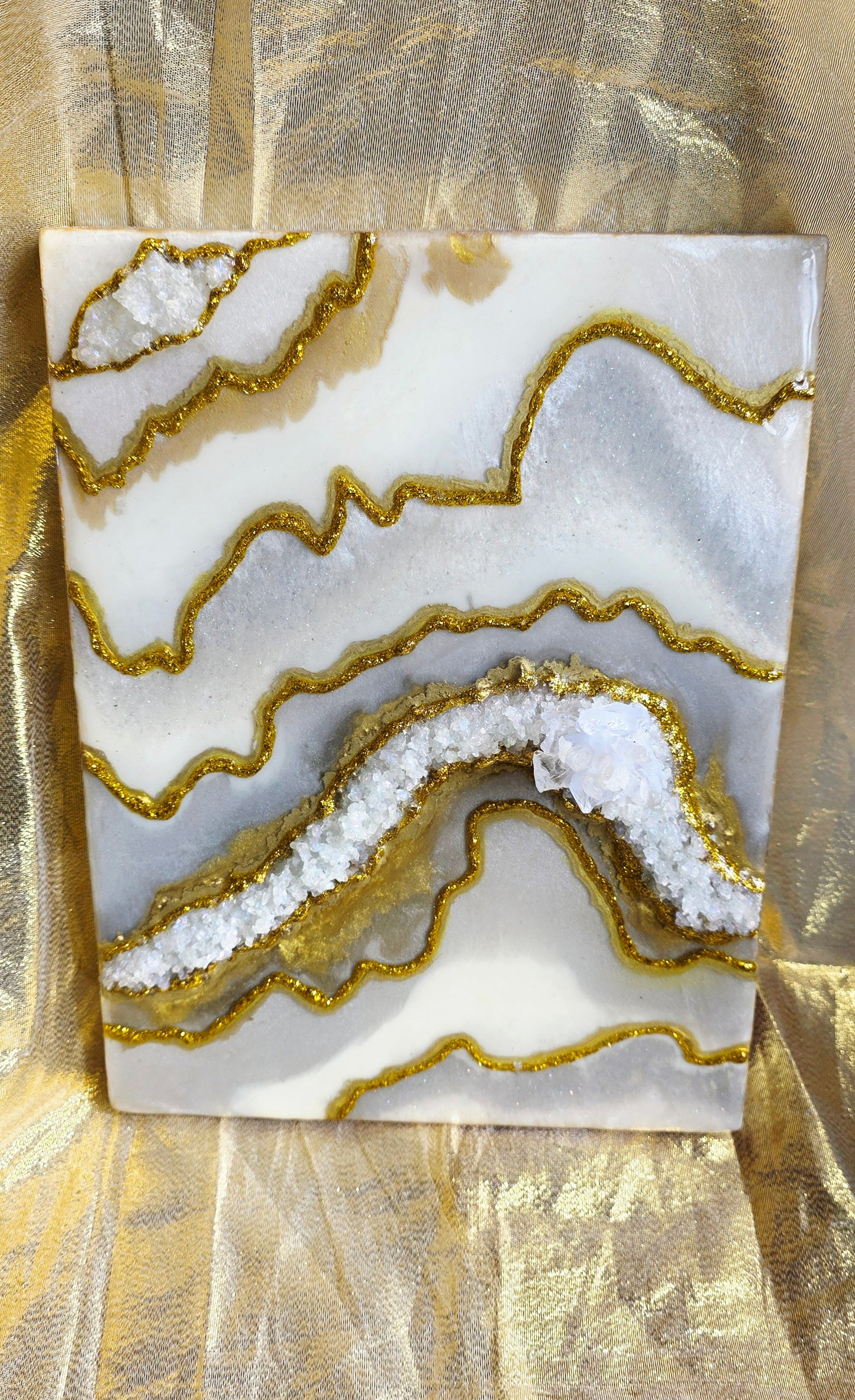 White and Gold Geode Resin Art