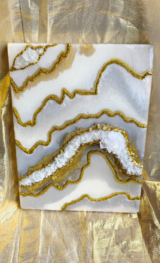 White and Gold Geode Resin Art