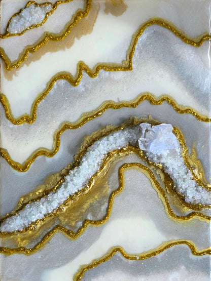 White and Gold Geode Resin Art