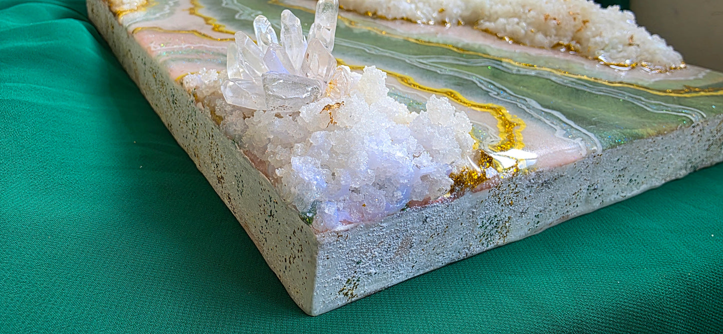 Green and Gold Geode Resin Art Panel