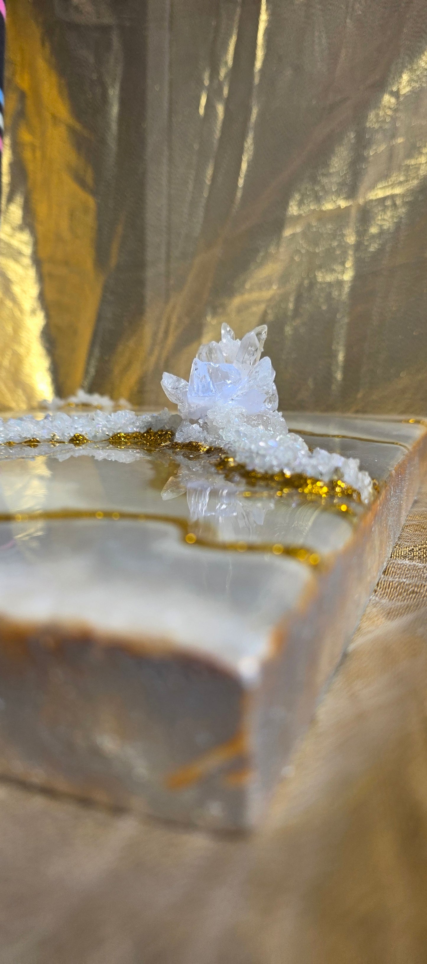 White and Gold Geode Resin Art