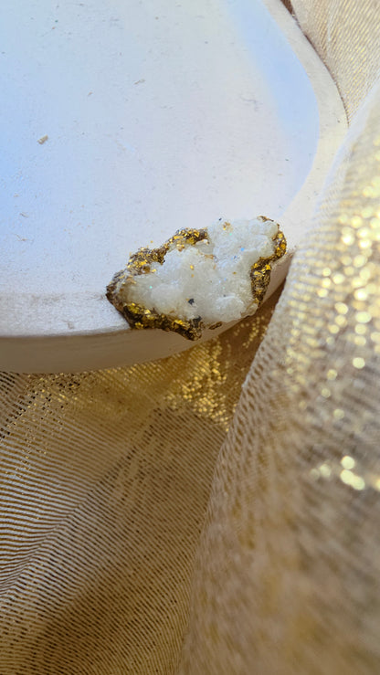Artisan Crafted Stone-Effect Tray | Gold Glitter & Natural Crystal Embellishments