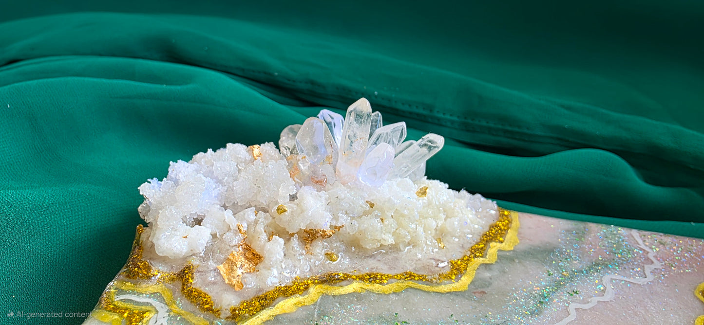 Green and Gold Geode Resin Art Panel
