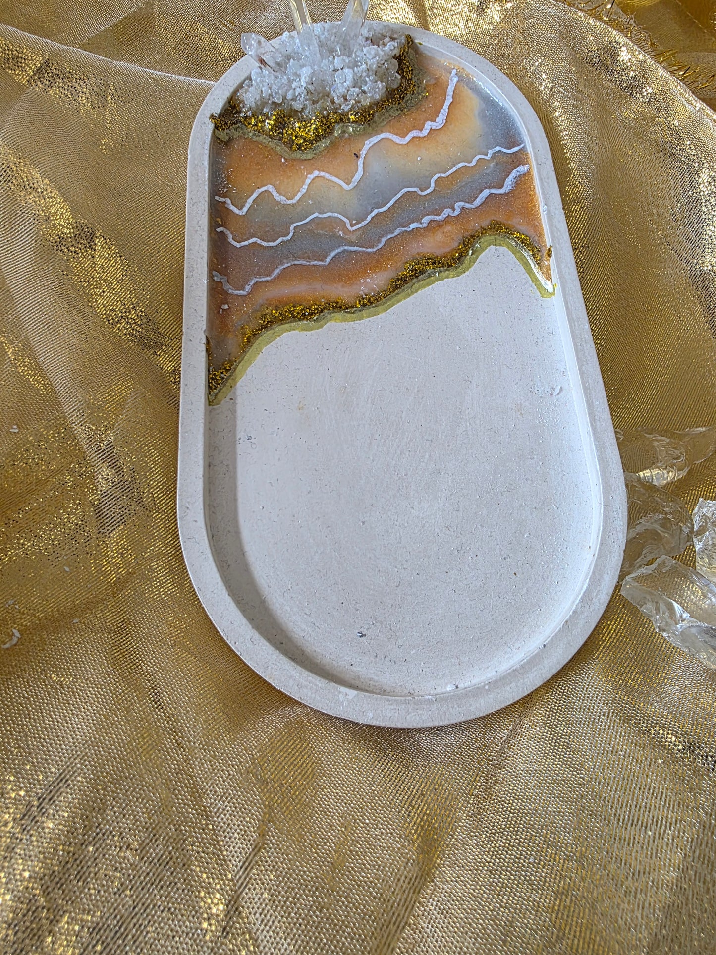 Opulent Gold & Quartz Geode Tray