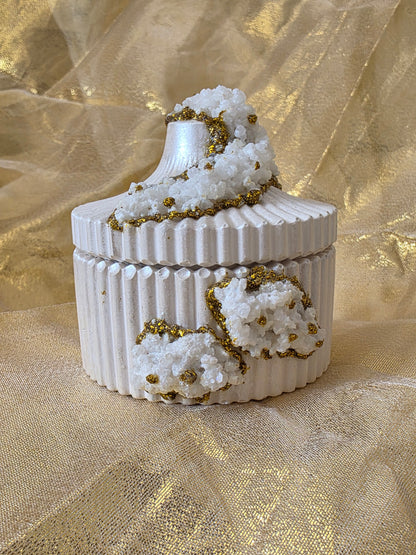 Luxe Crystal Trinket Jar – White Gold Elegance