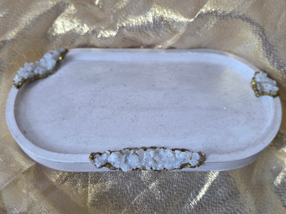 Artisan Crafted Stone-Effect Tray | Gold Glitter & Natural Crystal Embellishments