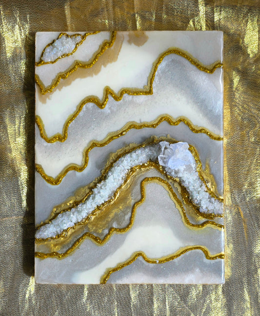 White and Gold Geode Resin Art