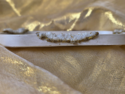 Artisan Crafted Stone-Effect Tray | Gold Glitter & Natural Crystal Embellishments