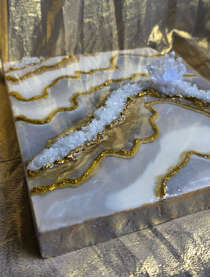 White and Gold Geode Resin Art